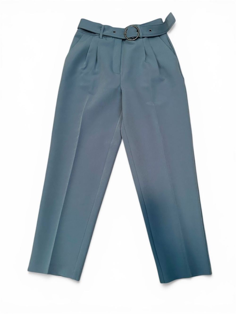 Adrienne Landau High-Waist Pleated Trousers with Belt - Blue